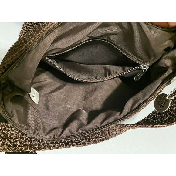 The Sak Elliott Lucca Crochet Chocolate Brown Hobo Shoulder Bag W/Charm Nice GUC - Picture 6 of 15